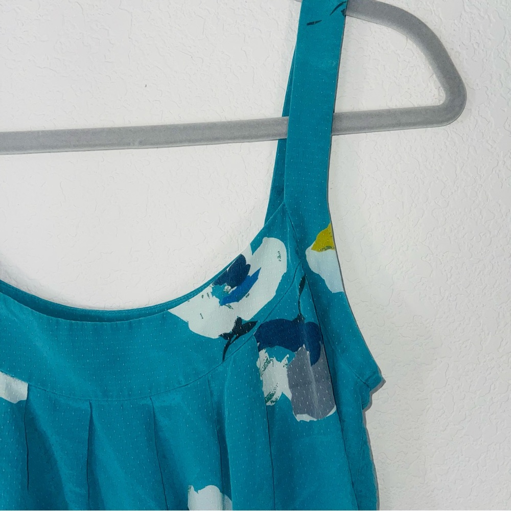 Nicole Farhi turquoise floral 100% silk square rounded neckline size 6 - Picture 2 of 9